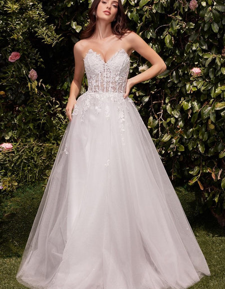 TRAPLESS A-LINE LACE & TULLE WEDDING DRESS - C148W