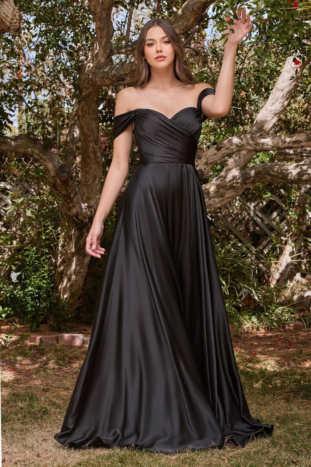 A-LINE SATIN OFF THE SHOULDER DRESS 7493
