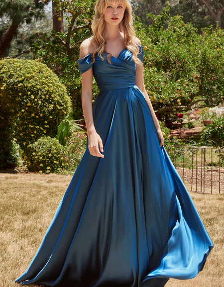A-LINE SATIN OFF THE SHOULDER DRESS 7493