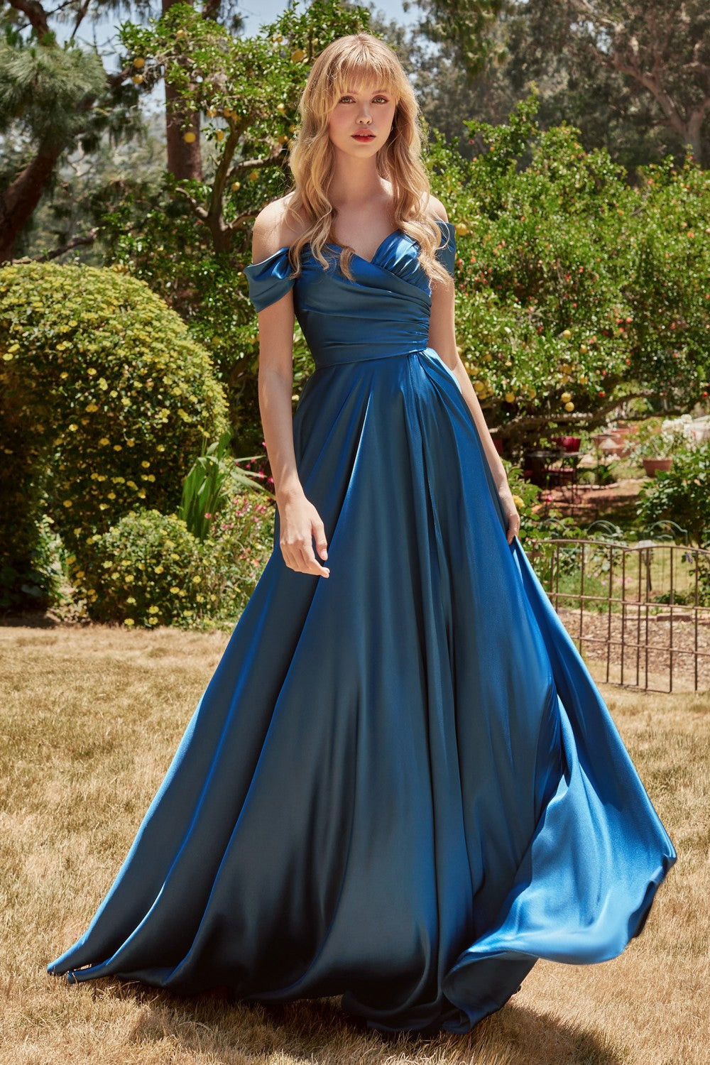A-LINE SATIN OFF THE SHOULDER DRESS 7493