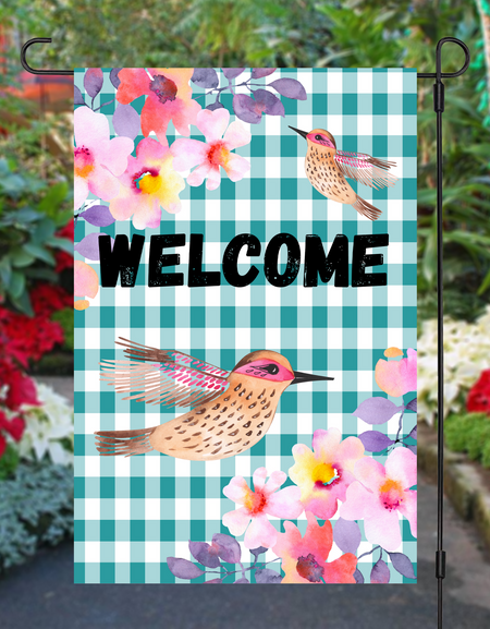 Welcome Garden with Hummingbird Flag