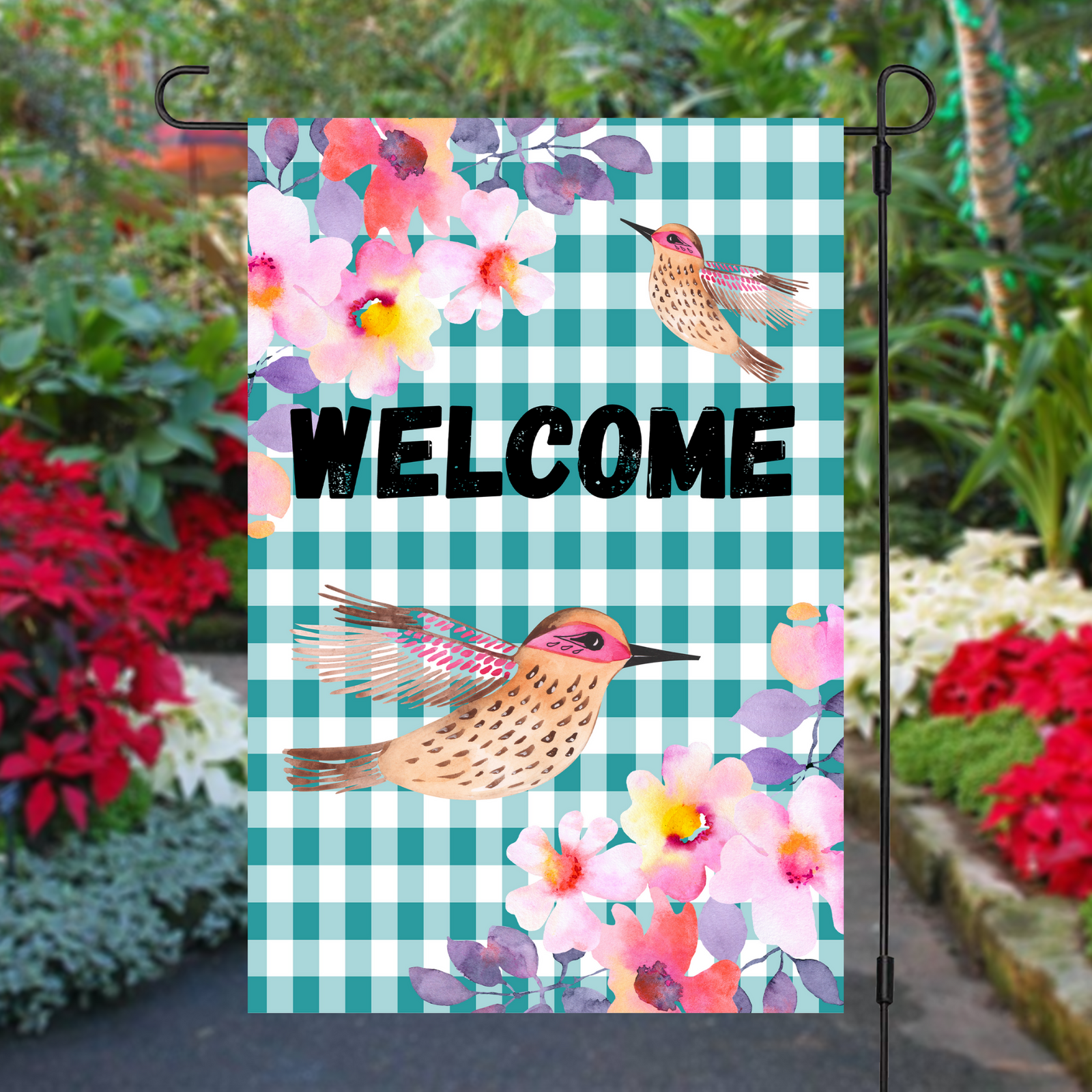 Welcome Garden with Hummingbird Flag
