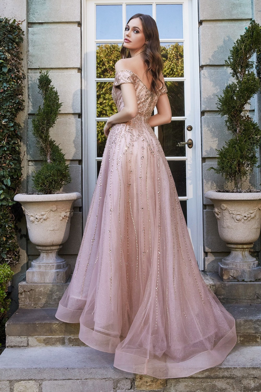 OFF THE SHOULDER ROSE GOLD BALL GOWN B715