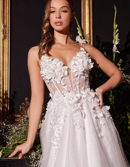 FLORAL APPLIQUE A-LINE TULLE BRIDAL GOWN CM321W