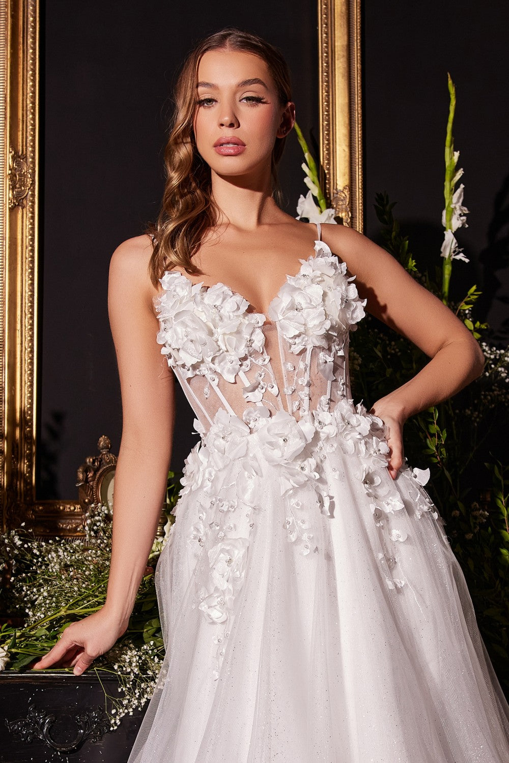 FLORAL APPLIQUE A-LINE TULLE BRIDAL GOWN CM321W