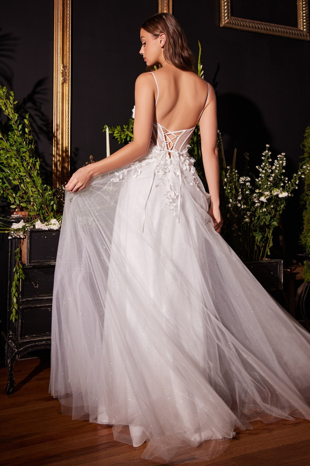 FLORAL APPLIQUE A-LINE TULLE BRIDAL GOWN CM321W