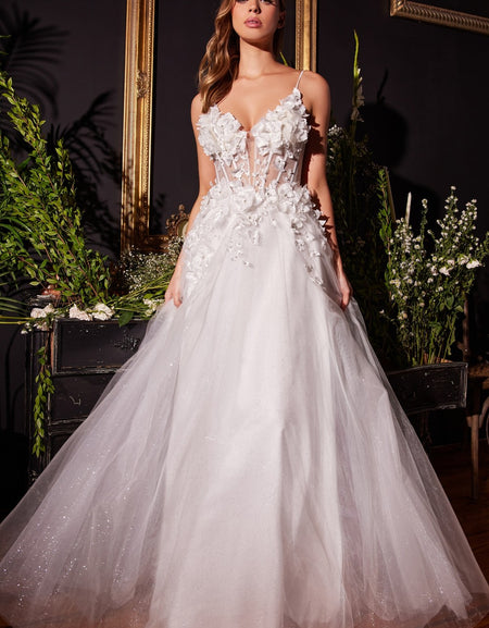 FLORAL APPLIQUE A-LINE TULLE BRIDAL GOWN CM321W
