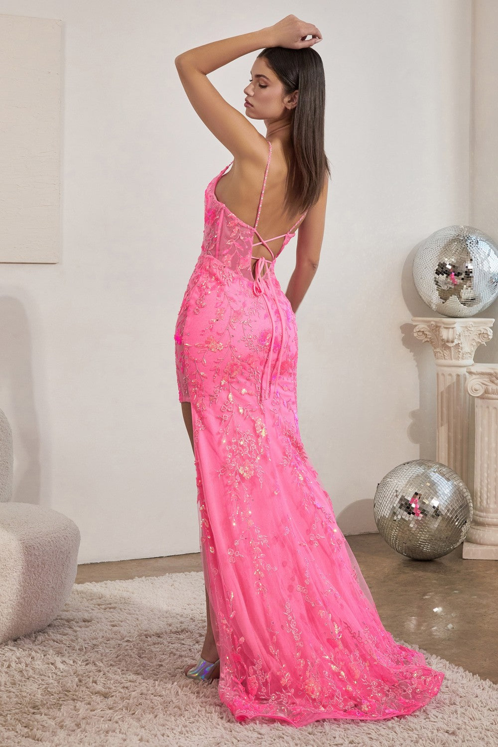 NEON SEQUIN PRINT FITTED GOWN CM331